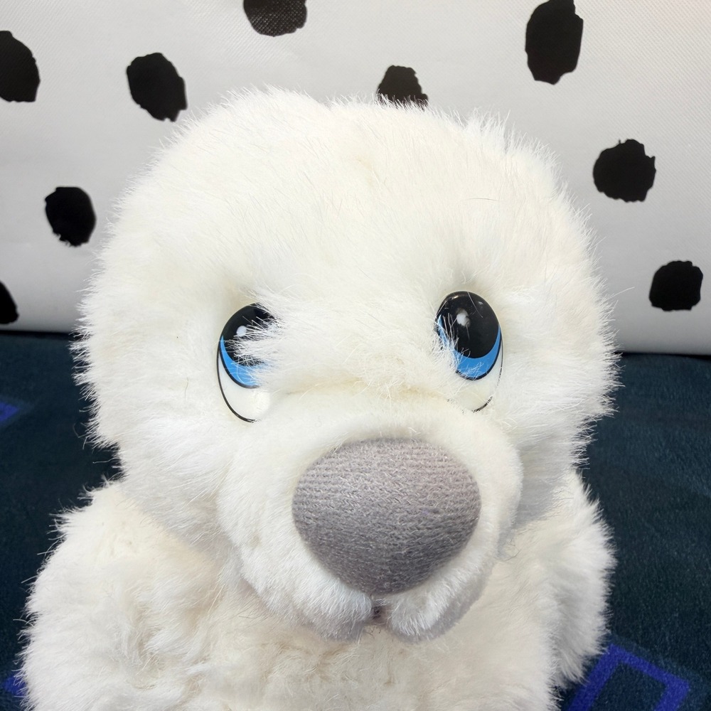Vintage 1993 Avon White Seal Pup Plush 10" Blue Eyes Stuffed Animal Baby Toy